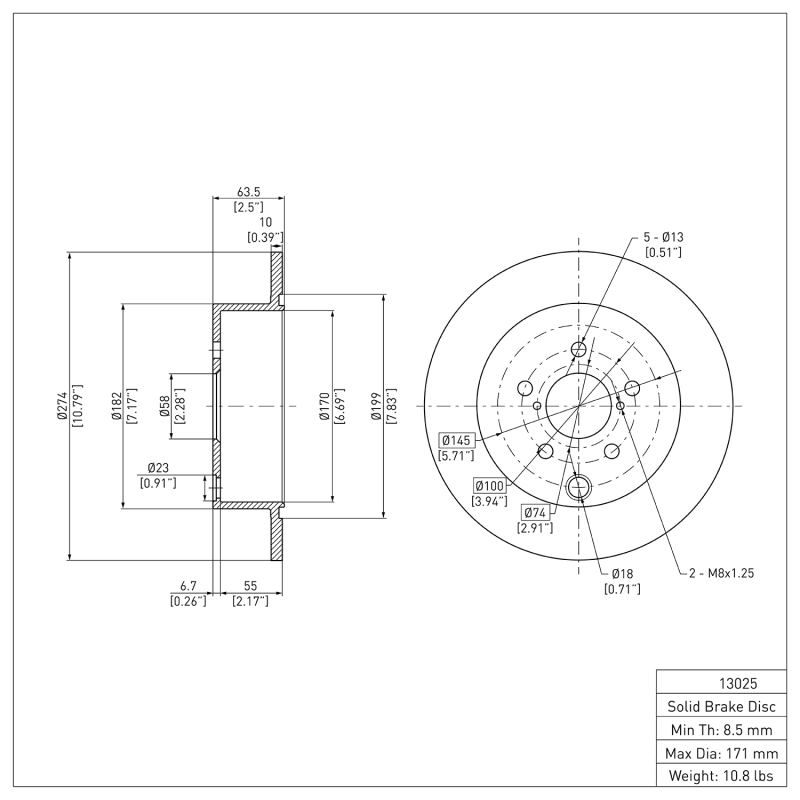 Subaru Impreza Brake Rotor (1) - Rear - R1 Concepts - Plain - `12-`23